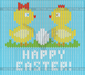 Happy Easter knitted chicken background , vector illust - vector clipart