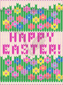 Happy Easter knitted wallpaper with flowers, vector ill - vector clip art