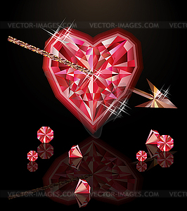 Ruby heart and arrow, happy valentines day, vector illu - vector image