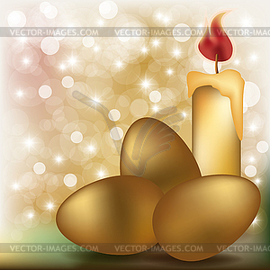 Easter wallpaper with candle and golden eggs, vector  - vector clipart