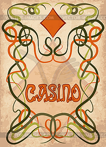 Casino Poke diamonds card in art nouveau style, vector  - vector clipart