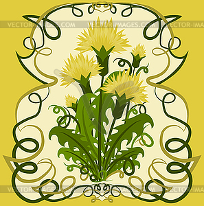 Floral card with dandelions in art nouveau style, vecto - vector clip art