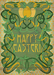 Happy Easter greeting card in art nouveau style, vector - vector image