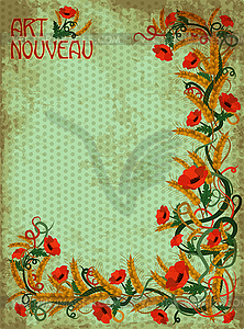 Wheaten poppies vertical banner in art nouveau style, v - vector image