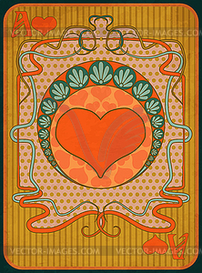 Poker hearts  card in art nouveau style, vector illustr - vector clipart