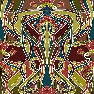 Seamless floral wallpaper in art nouveau style, vector - vector image