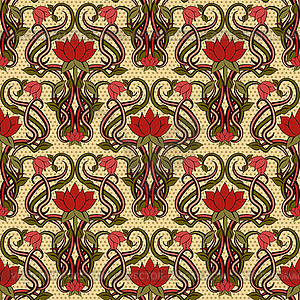 Seamless floral wallpaper in art nouveau style, vector  - vector clipart