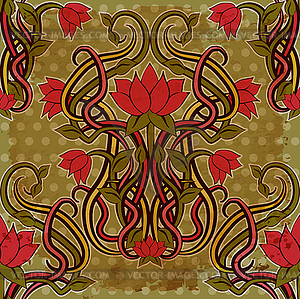 Floral seamless pattern in art nouveau style, vector  - vector clipart