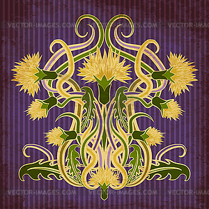 Background with flowers dandelions in art nouveau style - vector image