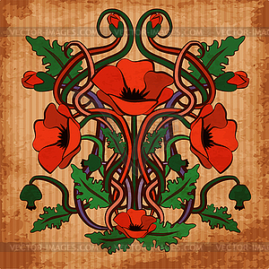 Wallpaper with poppy flowers in art nouveau style - vector clip art