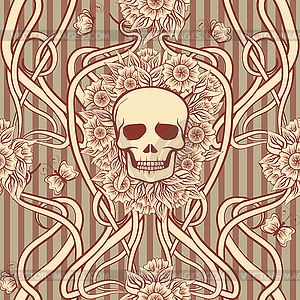 Seamless pattern with skull in art nouveau style, vecto - vector clip art