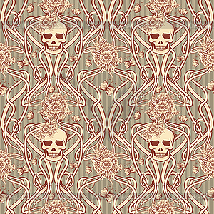 Seamless background with skull in art nouveau style - vector clipart / vector image