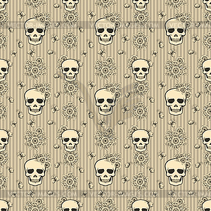 Seamless pattern with skull and flowers in art nouveau  - vector image