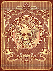 Invitation card with skull and flowers in art nouveau s - vector clip art