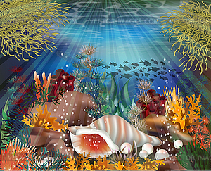 Подводные обои с раковиной, векторные иллюстрации - векторное изображение клипарта