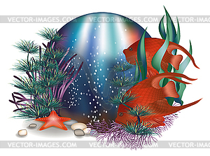 Underwater card with tropical fish, vector illustration - vector clipart