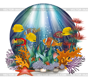 Underwater invitation card with tropical fish, vector  - stock vector clipart