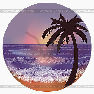 Underwater sunrise card with palm , vector illustration - vector clip art