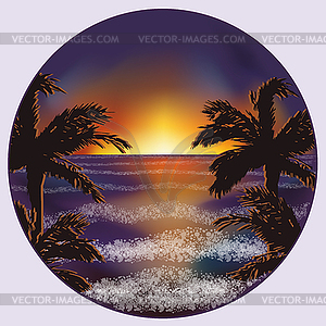 Underwater sunset card with palms , vector illustration - vector image