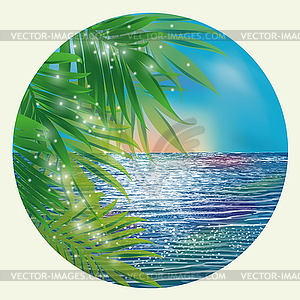 Sunrise card with palms , vector illustration - vector image