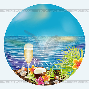 Sunrise tropical card with wine , vector illustration - vector clipart