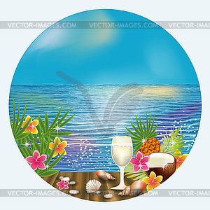 Summer tropical card with cocktail , vector illustratio - vector clipart