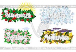 Four seasons word cards, vector illustration - vector image