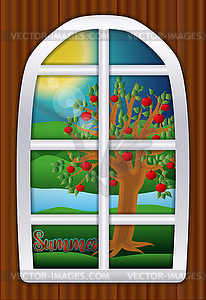 Season summer time window, vector illustration - vector clipart