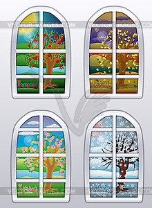Four seasons windows banner, vector illustration - vector clip art