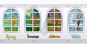 Four seasons windows wallpaper, vector illustration - vector clipart / vector image