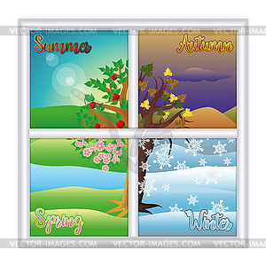 Four seasons window card, vector illustration - vector image