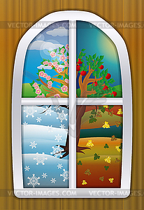 Four seasons window banner, vector illustration - vector clipart