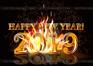 Счастливый Новый 2019 год огненный фон, векторные illustratio - клипарт в векторе / векторное изображение