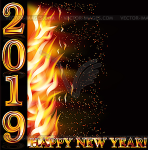 Счастливый Новый 2019 год подарочной карты огня, векторные иллюстрации - клипарт в формате EPS