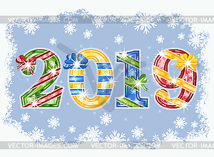 Happy 2019 Новогодняя пригласительная открытка, векторные иллюстрации - векторный эскиз