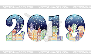 Счастливый Новый 2019 год баннер, векторные иллюстрации - векторный клипарт Royalty-Free