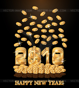 Золотой доллар новый 2019 год, векторные иллюстрации - изображение в векторном формате