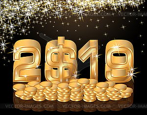 Золотой новый 2019 год с долларами, векторные иллюстрации - клипарт в формате EPS