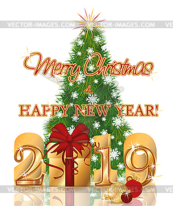 Happy golden New 2019 Year gift card, vector illustrati - vector image