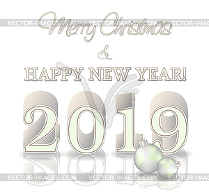 Happy 2019 New year white card, vector illustration - vector clipart