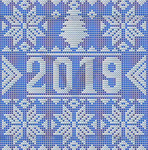 Happy 2019 New Year background, knitted texture, vector - vector clipart