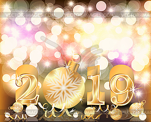 Merry Christmas Happy 2019 New Year golden wallpaper, v - vector clipart