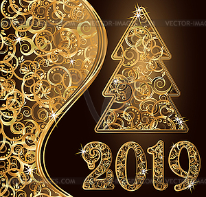 Happy New 2019 Year пригласительный билет, векторные иллюстрации - изображение в формате EPS