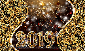 Happy golden new 2019 year banner, vector illustration - vector image