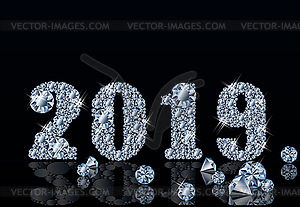 Diamond background Happy New 2019 Year, vector illustra - vector clip art