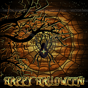 Happy Halloween card with spider, vector illustration - vector clipart