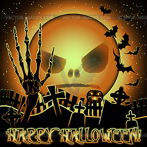 Happy Halloween wallpaper with moon and zombie hand , v - vector image