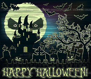Счастливый Хэллоуин обои с луны и замка, вектор - клипарт в векторе / векторное изображение