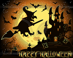 Happy Halloween background with witch  , vector illustr - vector image