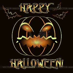 Счастливая открытка на Хэллоуин с тыквой, вектор - векторизованное изображение